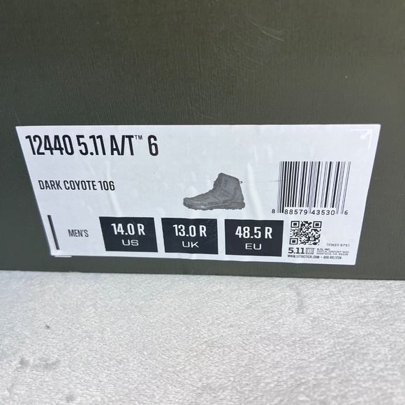 5.11 Tactical A/T 6-Inch Non-Zip Boots, Style 12440 Dark Coyote Size 14.0 R - Picture 4 of 9